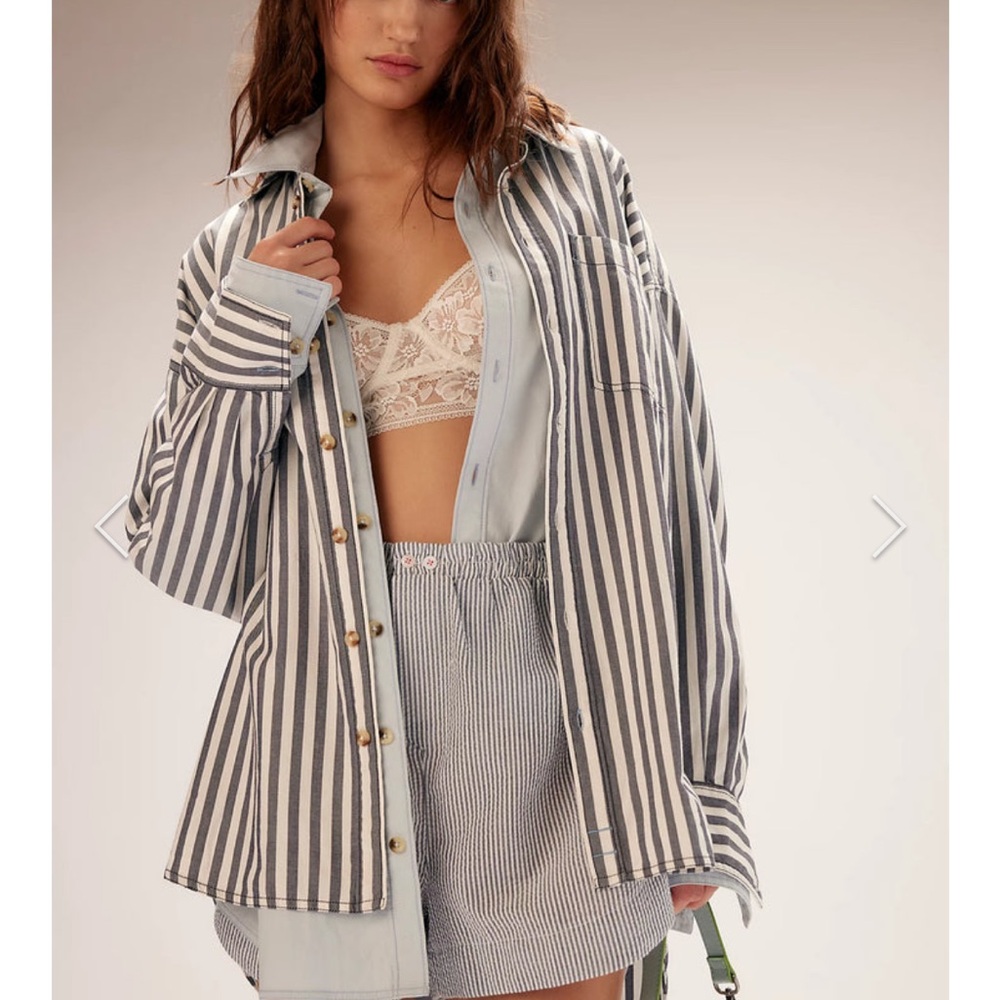 NWOT Free People Freddie Striped Button Down Shirt Size S